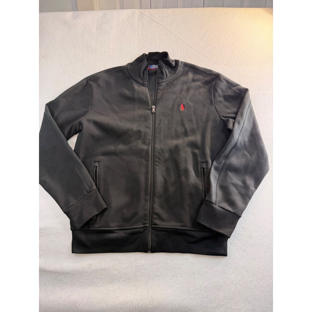 Polo Ralph Lauren Mens Black Full Zip Track Jacket Red Pony Logo Size M